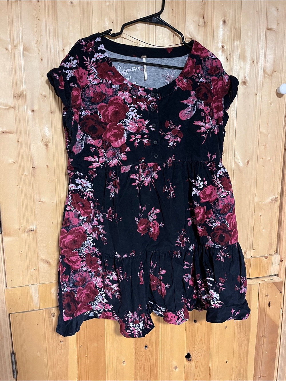 Free People Black Tunic with Berry Floral Print velvet dress